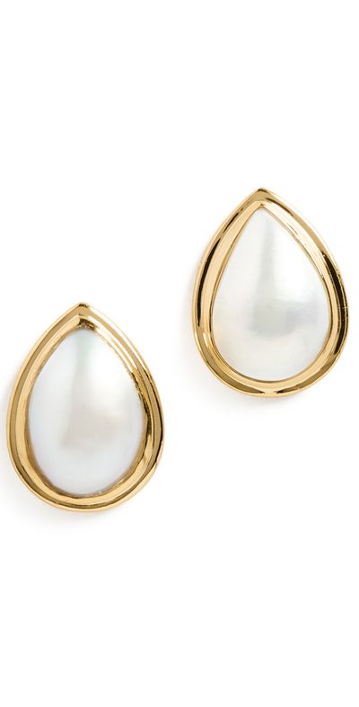 SHASHI SHASHI Pear Pearl Bezel Stud Earrings Gold One