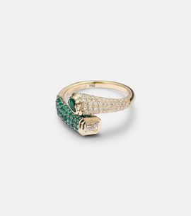 Shay Jewelry Shay Jewelry Mixed Bypass 18kt gold ring with emeralds and diamonds