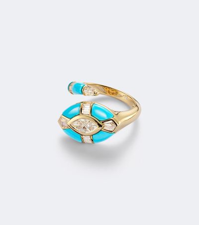 Shay Jewelry Shay Jewelry Riviera 18kt gold pinky ring with diamonds and turquoise