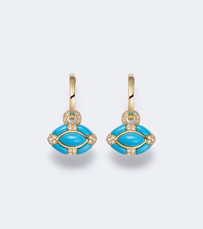 Shay Jewelry Shay Jewelry Riviera Petite 18kt gold huggie earrings with turquoises and diamonds