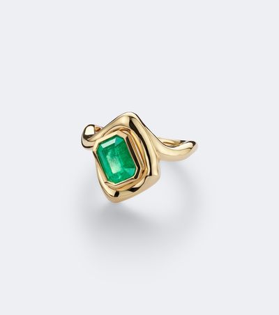 Shay Jewelry Shay Jewelry Zar 18kt gold pinky ring with emerald and diamond