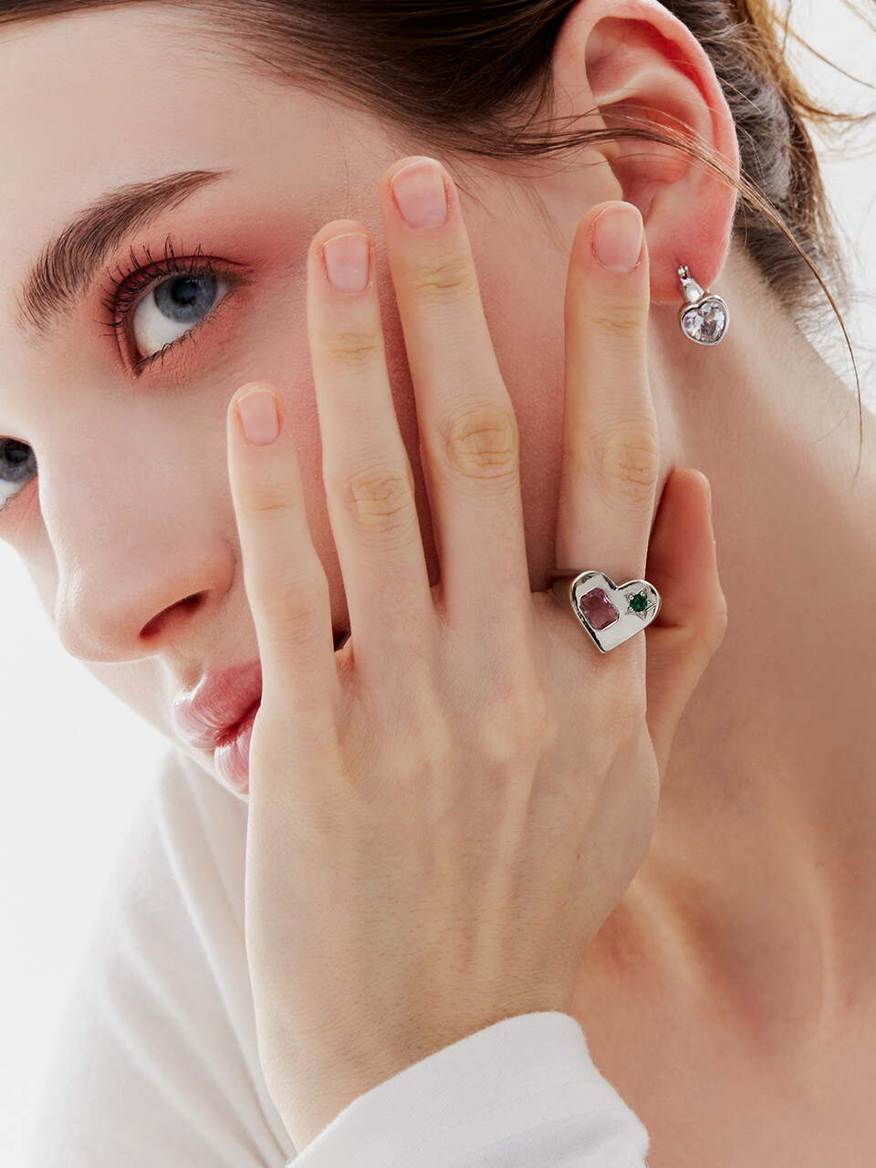 Shertz Bold Heart Color Cubic Open Ring