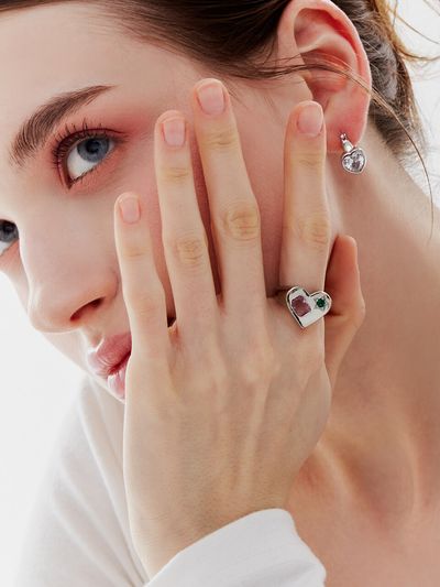 Shertz Bold Heart Color Cubic Open Ring