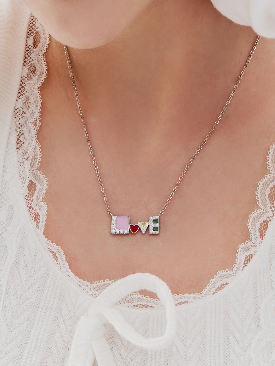 Shertz Love Initial Epoxy Cubic Necklace