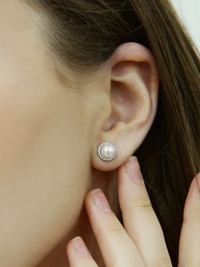 Shertz Pave Cubic N Pearl Earring (Silver925)
