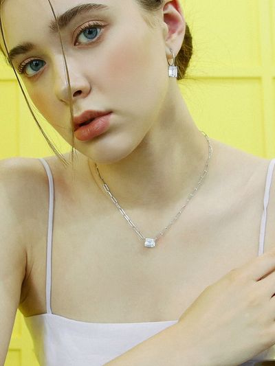 Shertz Square Cubic Chain Necklace ( Silver 925 )