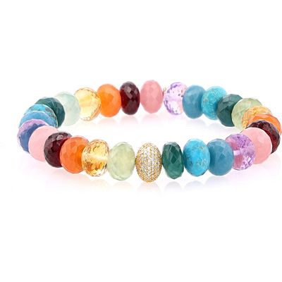 Sheryl Lowe Sheryl Lowe 14K Rainbow Mix 10MM Bead Bracelet With Diamond Donut