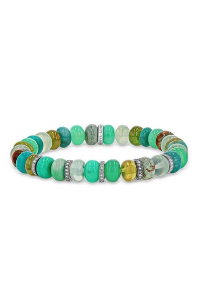 Sheryl Lowe Sheryl Lowe Green Mix 8mm Bead Bracelet with Five Diamond Rondelles