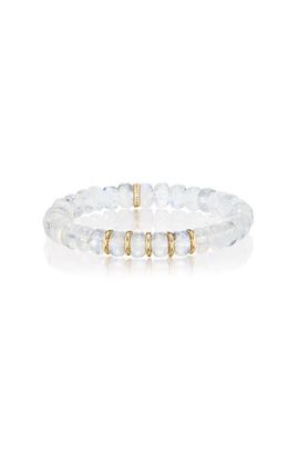 Sheryl Lowe Sheryl Lowe YG Rainbow Moonstone 8mm Bead Bracelet with 5 Gold Rondelles