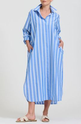 SHIRTY SHIRTY Button Side Stripe Cotton Shirtdress
