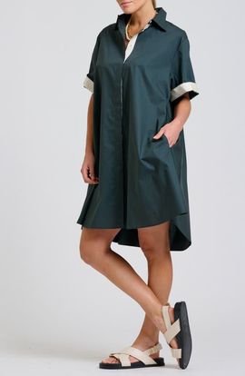 SHIRTY SHIRTY Grossgrain Ribbon Cotton Trapeze Shirtdress