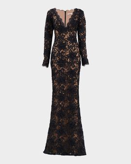 SHO by Tadashi Shoji Eyelash Floral Lace Column Gown