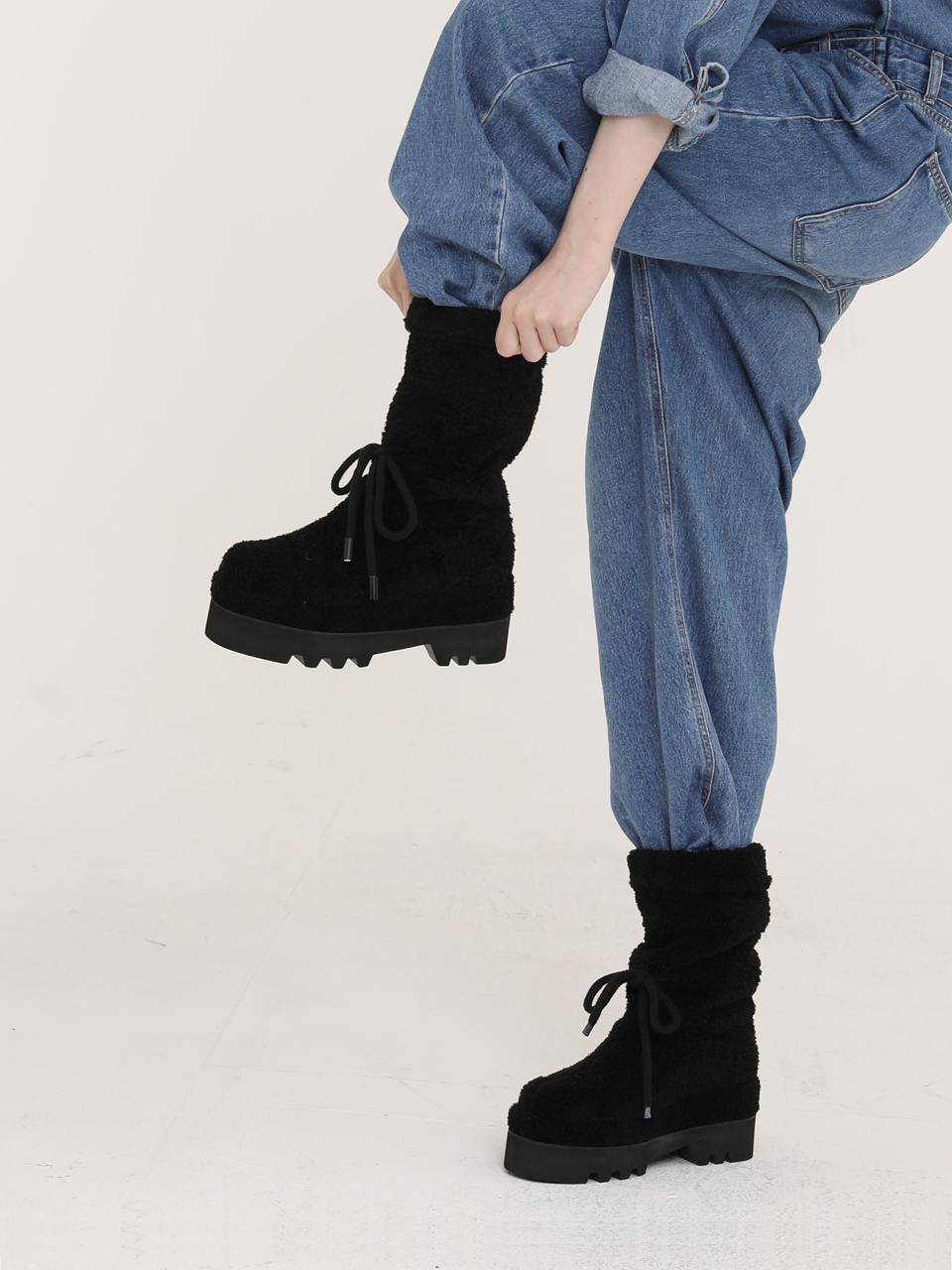 SHOE BY CHOI Black Shearing fur Middle Boots (6. 5cm)