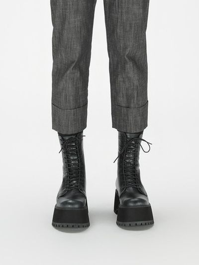 SHOE BY CHOI Crack Cowhide Skinny Whole Groove Walker (7cm)-Bei