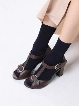 SHOE BY CHOI Peeptoe T-bar Sandal Heel (7cm) [Black, Brown]
