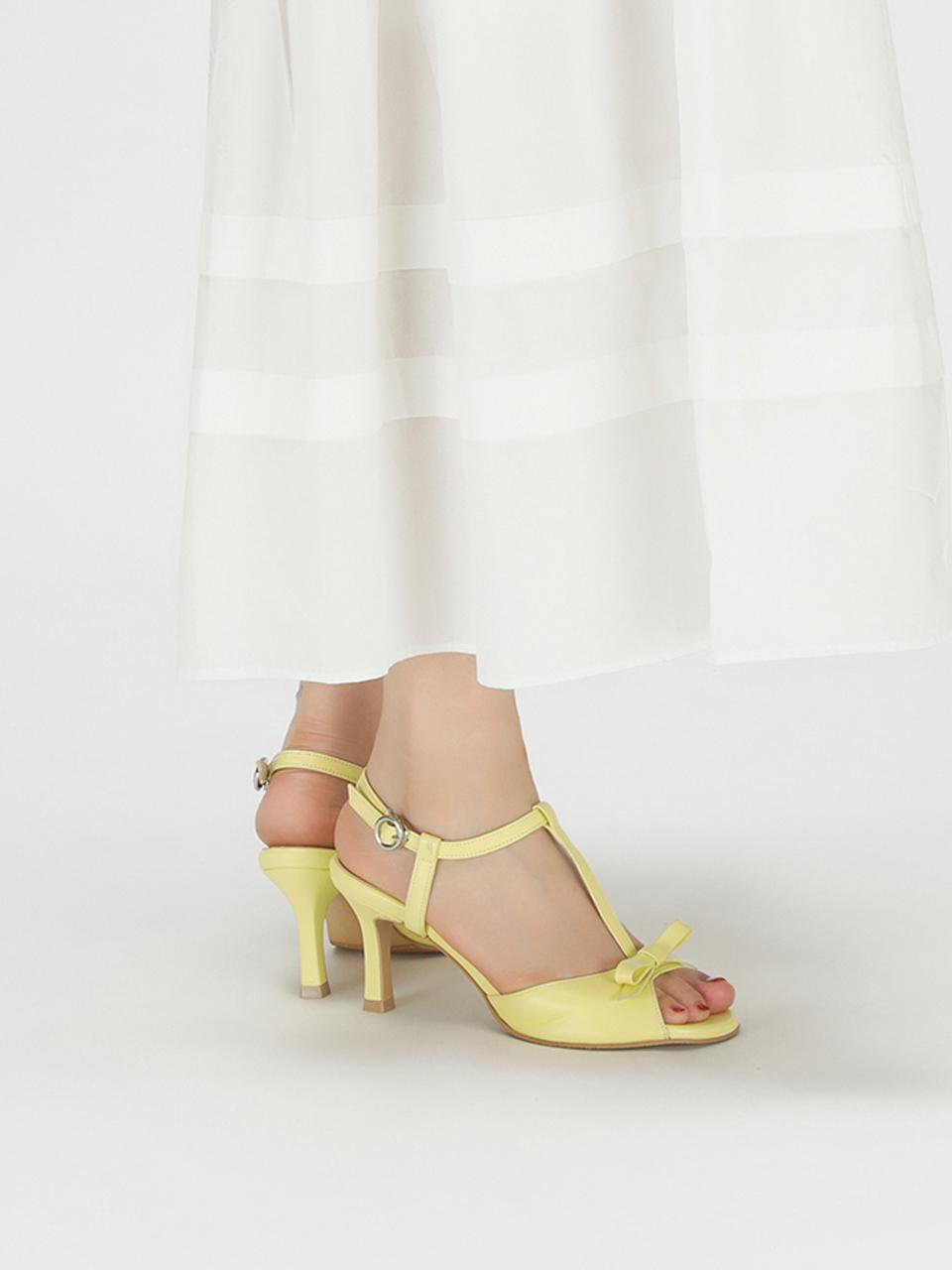 SHOE BY CHOI T Strap Ribbon Sandals (7cm)_Lemon Butter