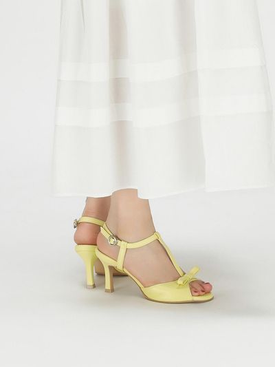 SHOE BY CHOI T Strap Ribbon Sandals (7cm)_Lemon Butter