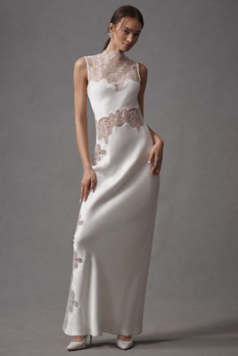 chinese dress ladies Stratus Lace High Neck Maxi Dress | Ivory | Dresses