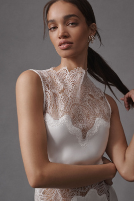 chinese dress ladies Stratus Lace High Neck Maxi Dress | Ivory | Dresses main image 1