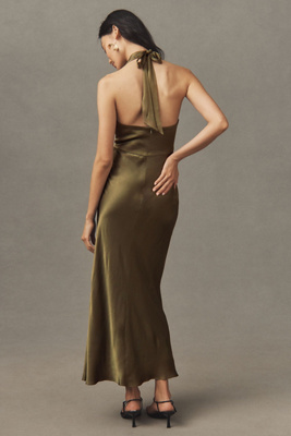 slim fit dress slacks La Lune Plunged Halter Midi Dress | Forest | Dresses main image 0