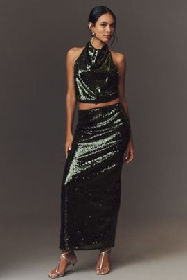 Shona Joy Sequin A-Line Maxi Skirt