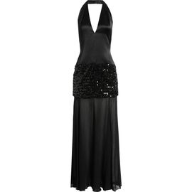 Shona Joy Shona Joy Bianca Sequin Plunge Halter Satin Gown