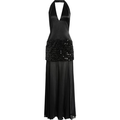 Shona Joy Shona Joy Bianca Sequin Plunge Halter Satin Gown