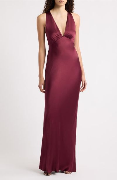 Shona Joy Shona Joy La Lune Plunge Neck Cross Back Satin Gown