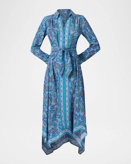Shoshanna Adair Paisley-Print Handkerchief Midi Dress