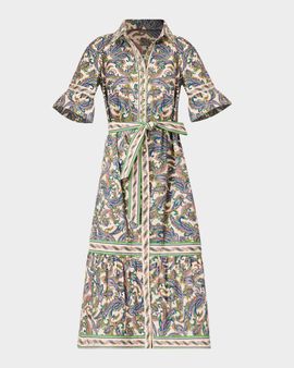 Shoshanna Alix Flounce Paisley-Print Midi Dress