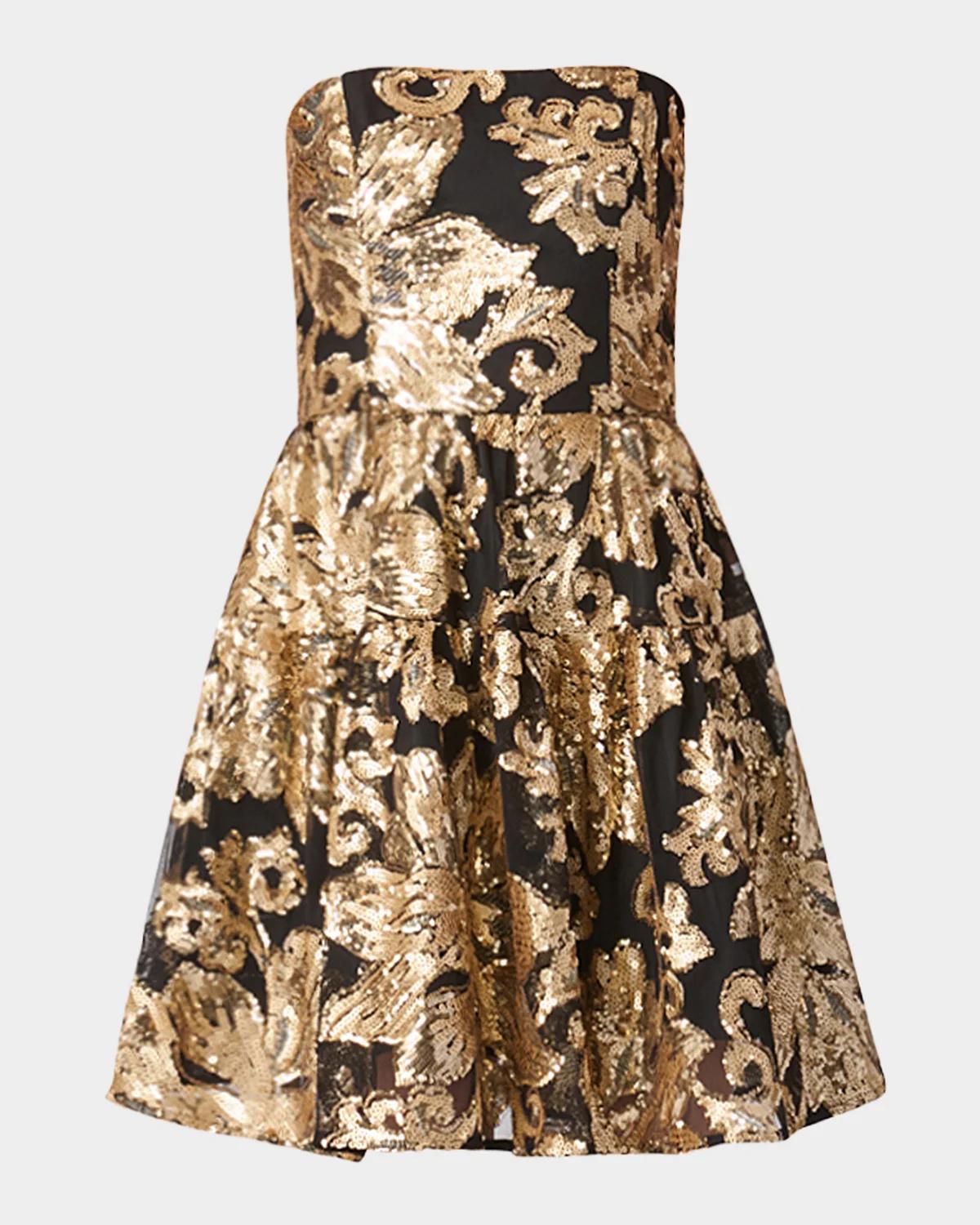 Shoshanna Astor Strapless Floral Sequin Mini Dress