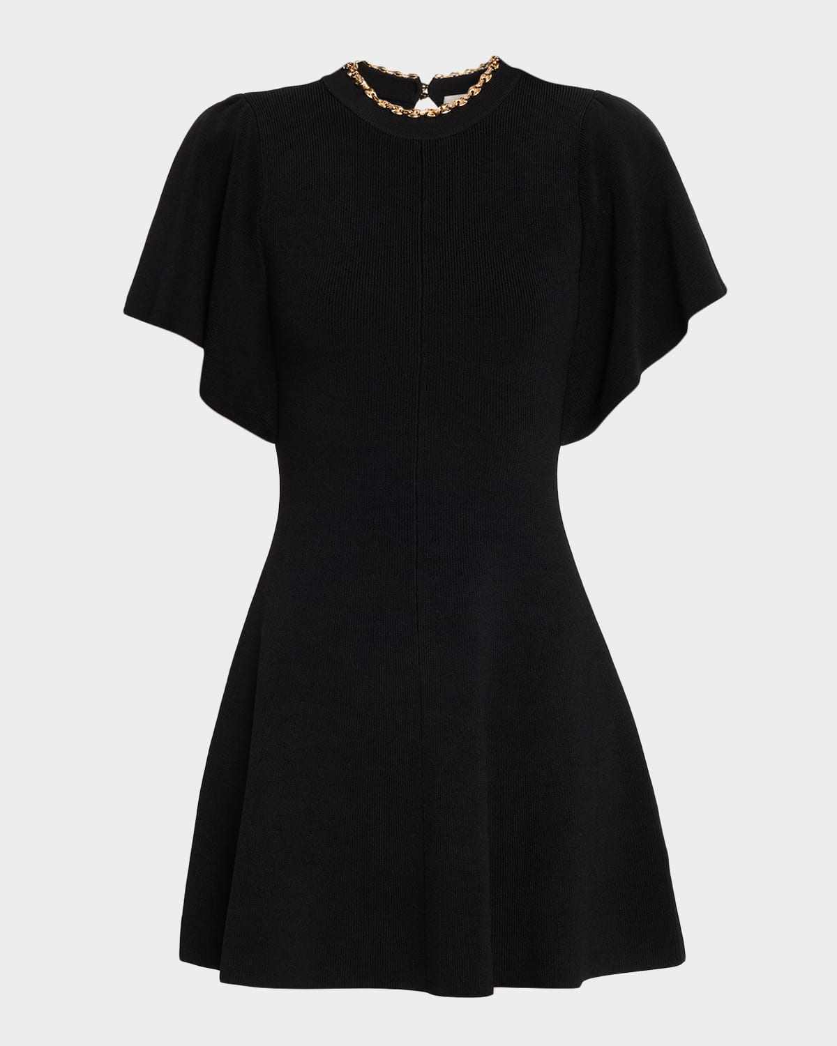 Shoshanna Aura Chain-Trim Rib Knit Mini Dress