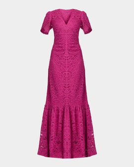 Shoshanna Bolton Tulip-Sleeve Corded Lace Gown