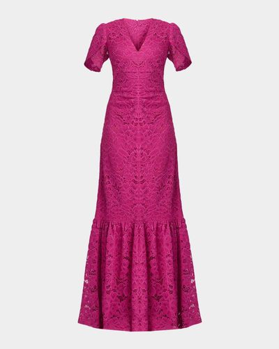 Shoshanna Bolton Tulip-Sleeve Corded Lace Gown