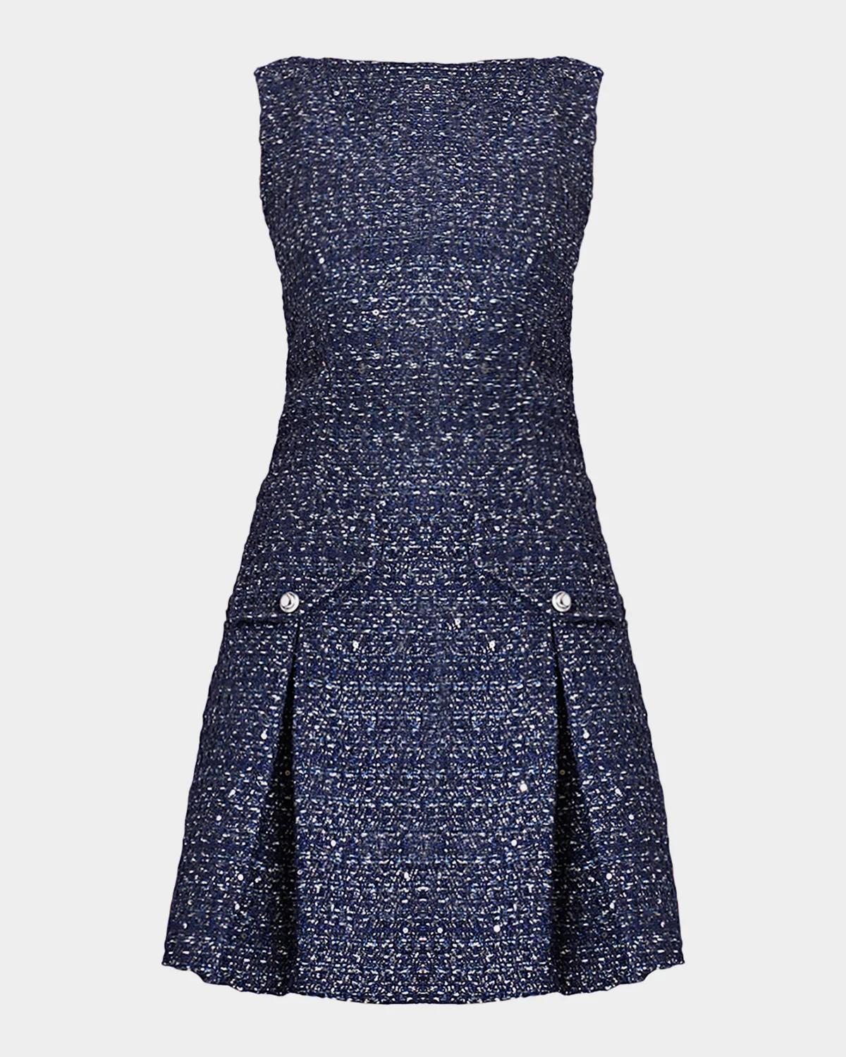 Shoshanna Bradford Pleated Shimmer Tweed Mini Dress