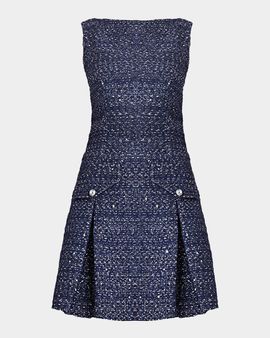 Shoshanna Bradford Pleated Shimmer Tweed Mini Dress
