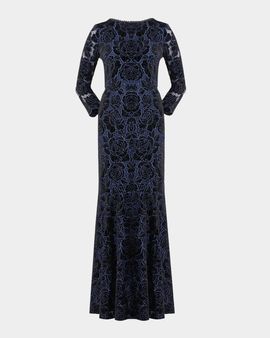 Shoshanna Brianna Floral Velvet Lace Mermaid Gown