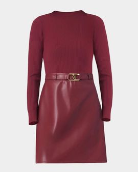 Shoshanna Buckle-Embellished Mixed Media Mini Dress