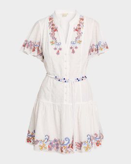 Shoshanna Cowden Floral-Embroidered Cotton Mini Dress