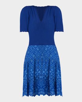 Shoshanna Fallon Eyelet-Embroidered Mixed Media Mini Dress