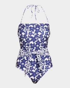 Shoshanna Floral Belted Bandeau One-Piece Swimsuit