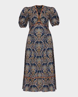Shoshanna Gemma Abstract-Print Empire Midi Dress