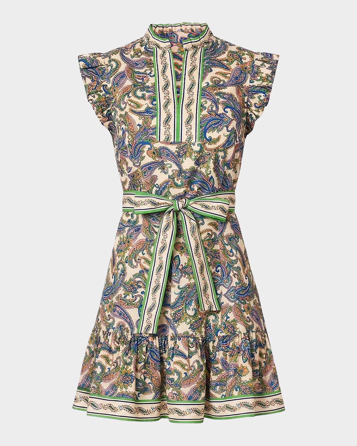 Shoshanna Leah Tie-Waist Paisley Stretch-Cotton A-Line Mini Dress
