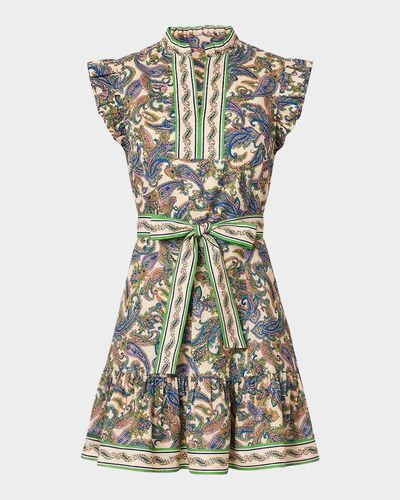Shoshanna Leah Tie-Waist Paisley Stretch-Cotton A-Line Mini Dress