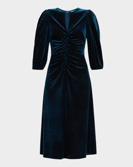 Shoshanna Luna Studded Velvet Midi Dress