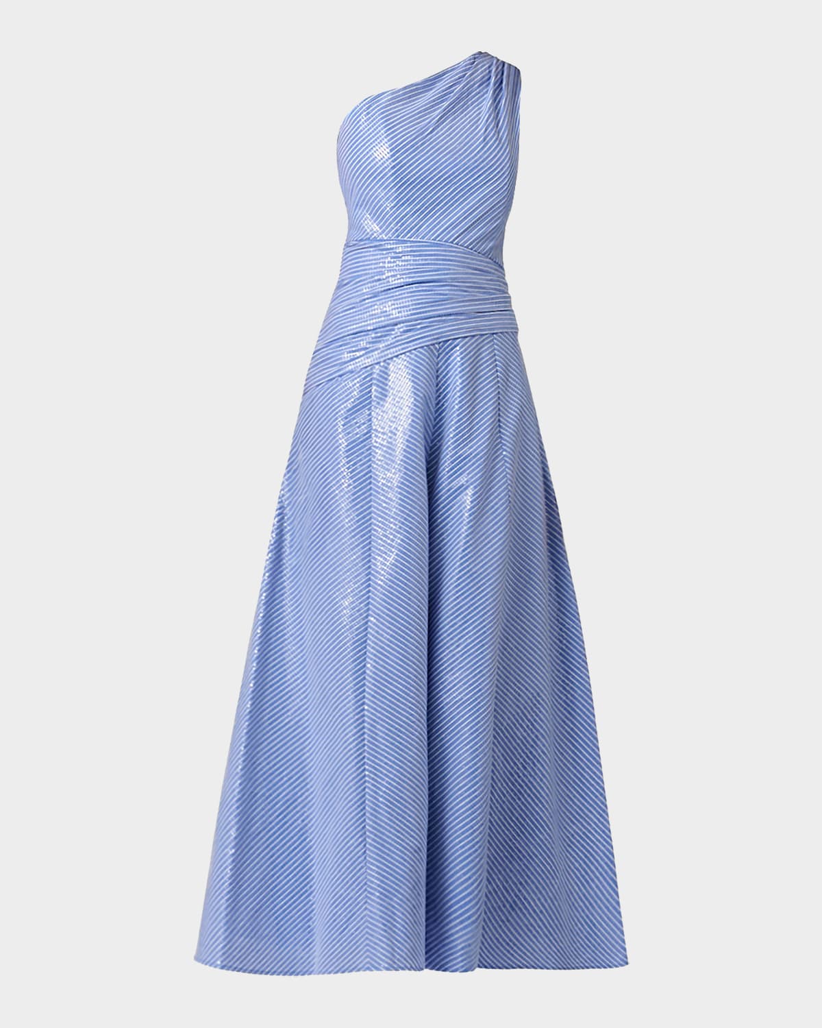 Shoshanna Nikki Sequined Striped One-Shoulder Gown