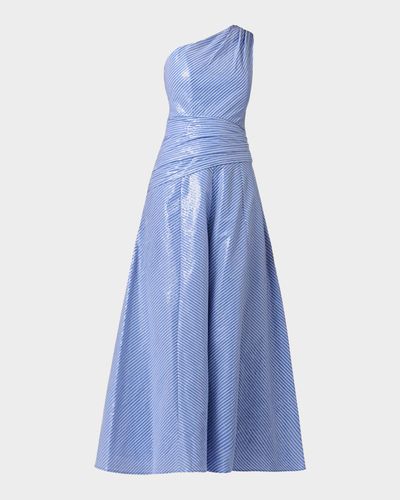 Shoshanna Nikki Sequined Striped One-Shoulder Gown