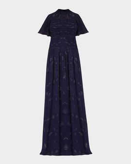 Shoshanna Serafina Flutter-Sleeve Floral Burnout Gown