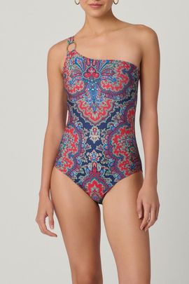 Shoshanna Shoshanna Bateau Medallion Print Ring One Shoulder One Piece