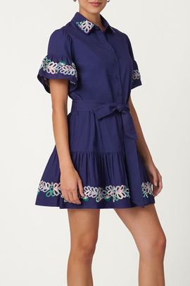 Shoshanna Shoshanna Beaded Cotton Poplin Lima Dress